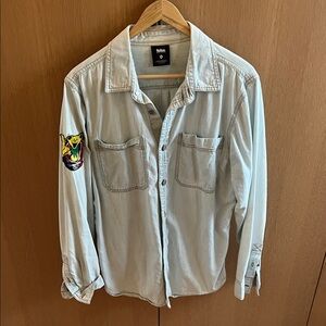 Men's Light Gray Shirt Jacket with Patch Detail